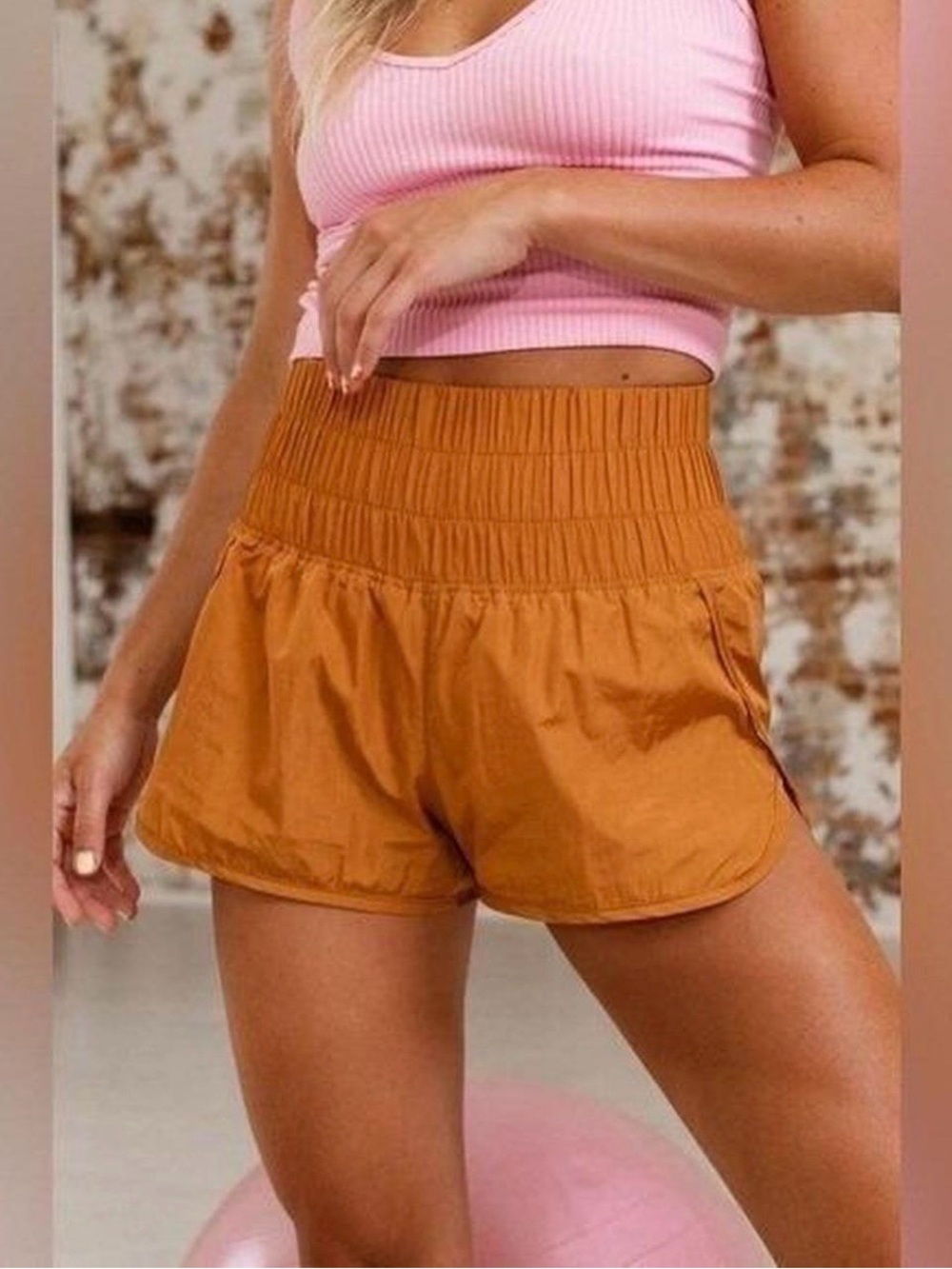 Free People Movement the Way Home Shorts High-Waisted Burnt Orange Small